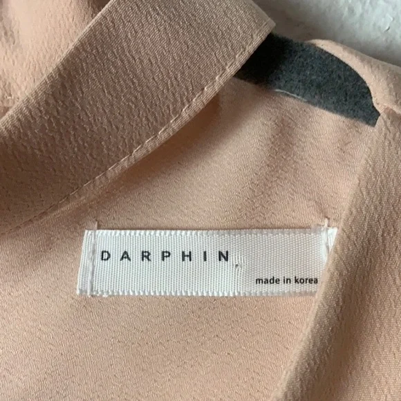 Darphin blush pink high neck boho bellsleeve chiffon blouse Sz S business casual - Picture 7 of 10